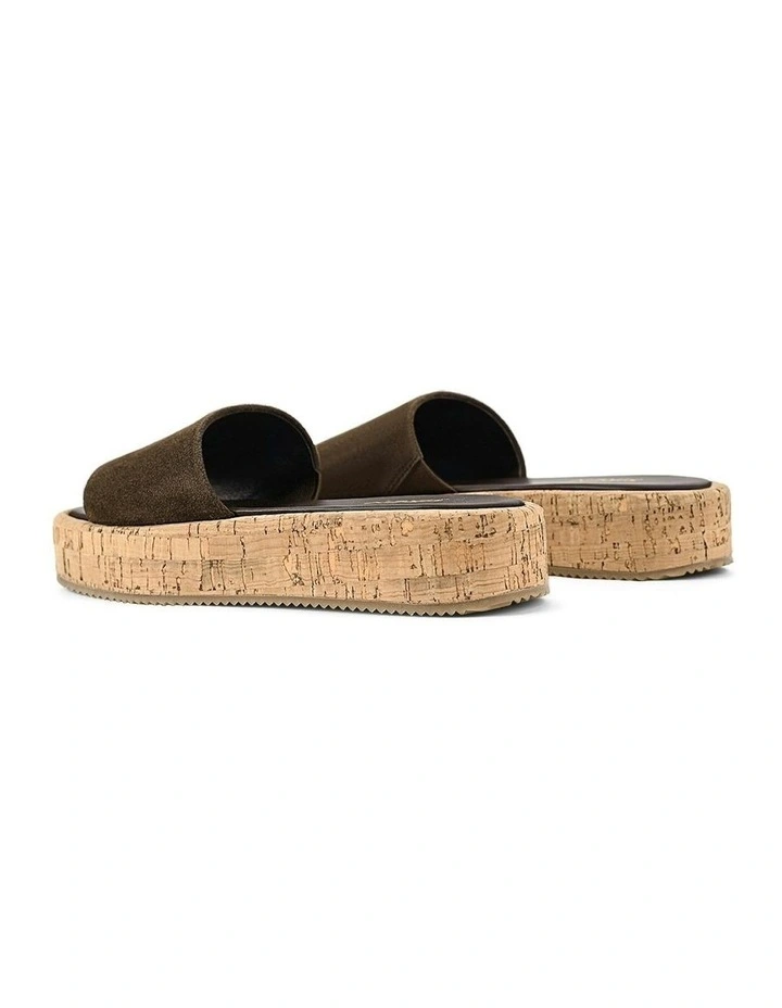 Detroit Flatform Slides in Chocolate Brown Suede & Cork image 5