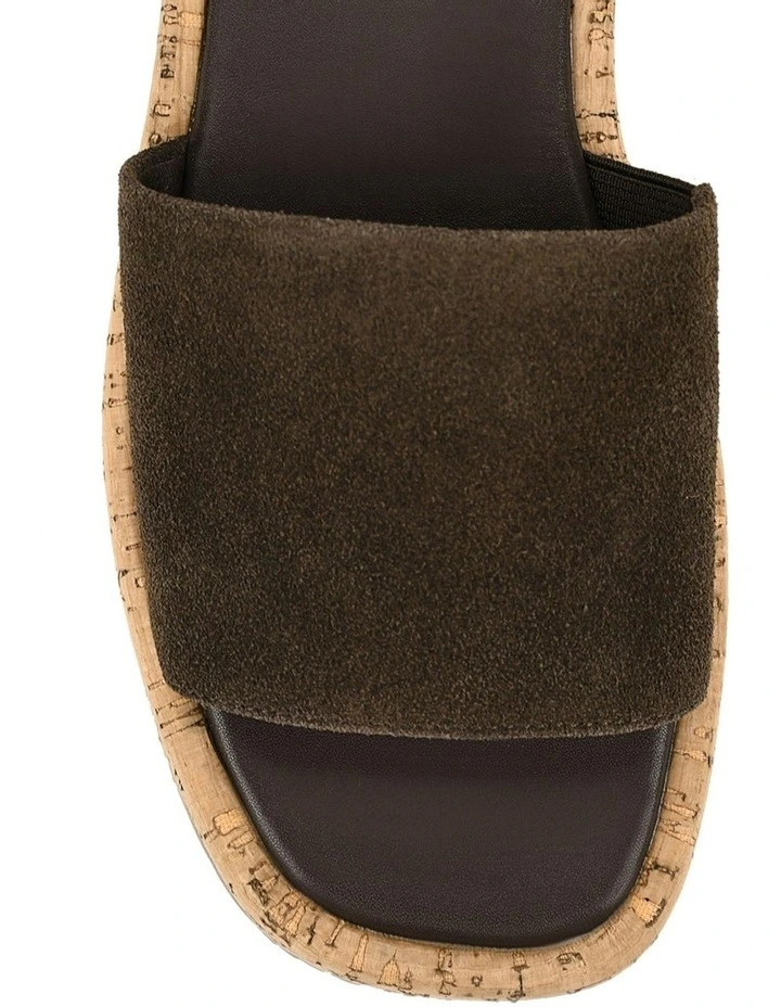 Detroit Flatform Slides in Chocolate Brown Suede & Cork image 6