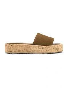 Detroit Flatform Slides in Tobacco Brown Suede & Cork