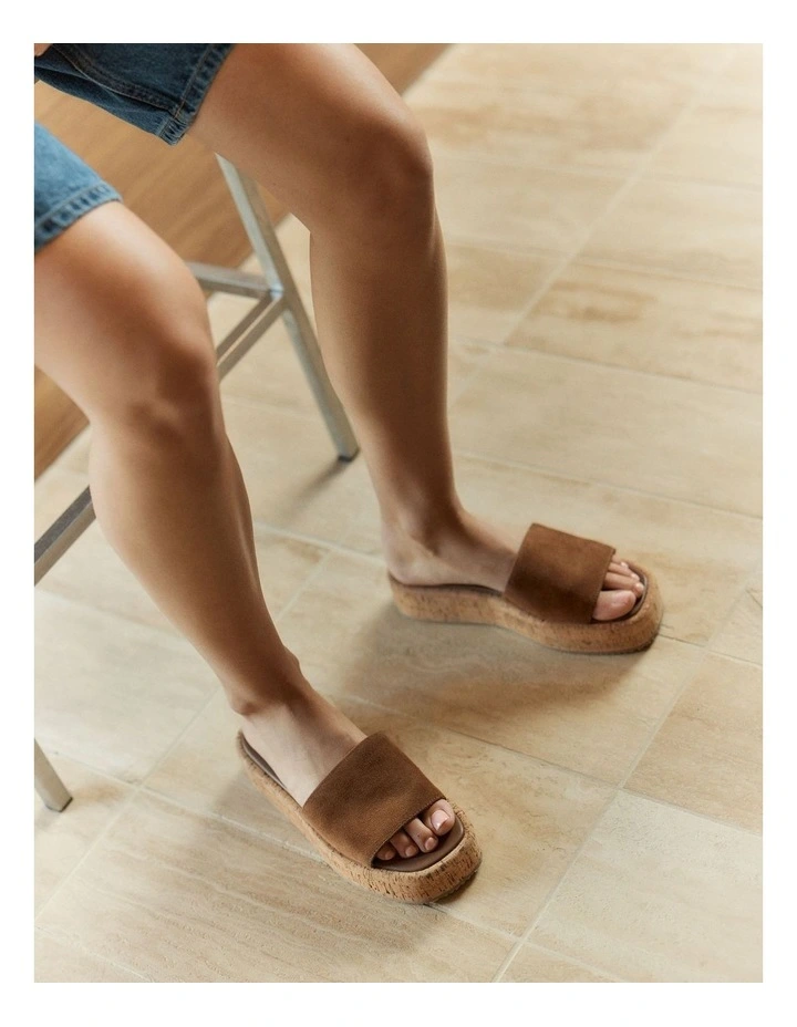 Detroit Flatform Slides in Tobacco Brown Suede & Cork image 2