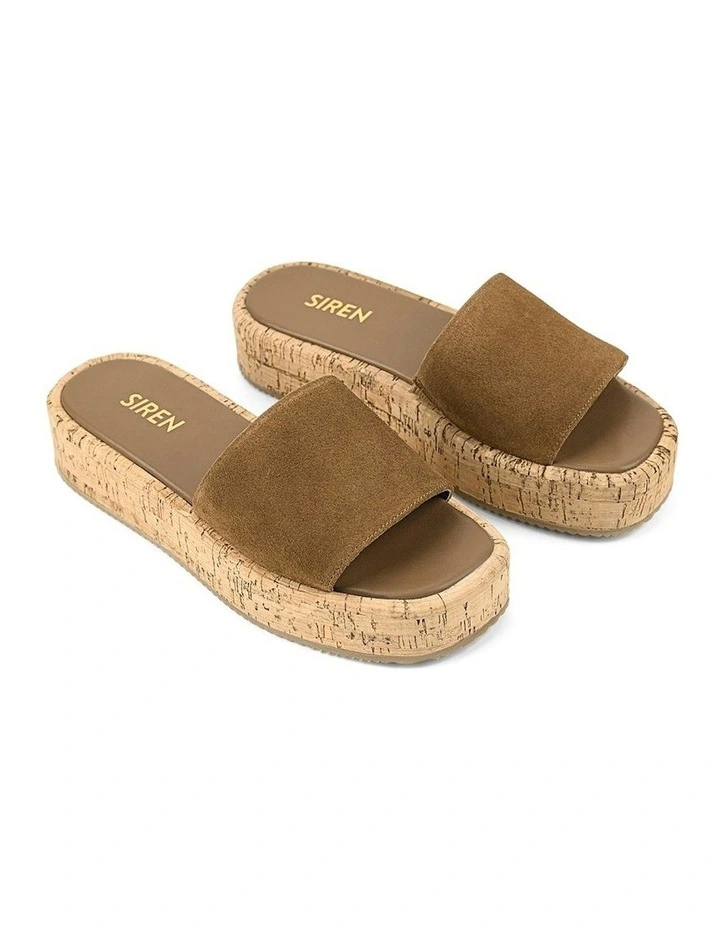 Detroit Flatform Slides in Tobacco Brown Suede & Cork image 3