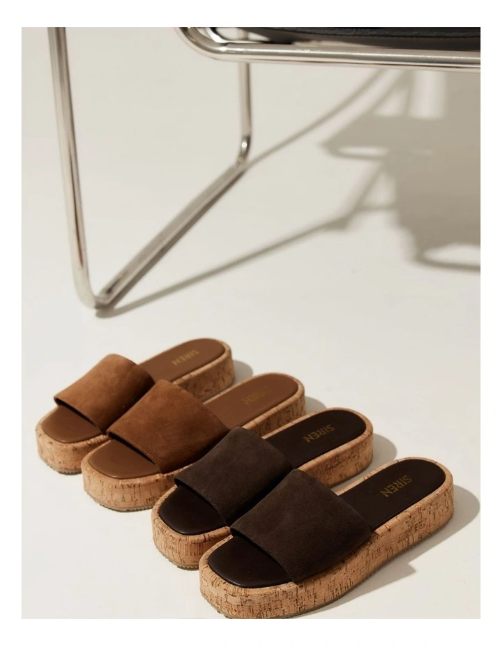Detroit Flatform Slides in Tobacco Brown Suede & Cork image 4