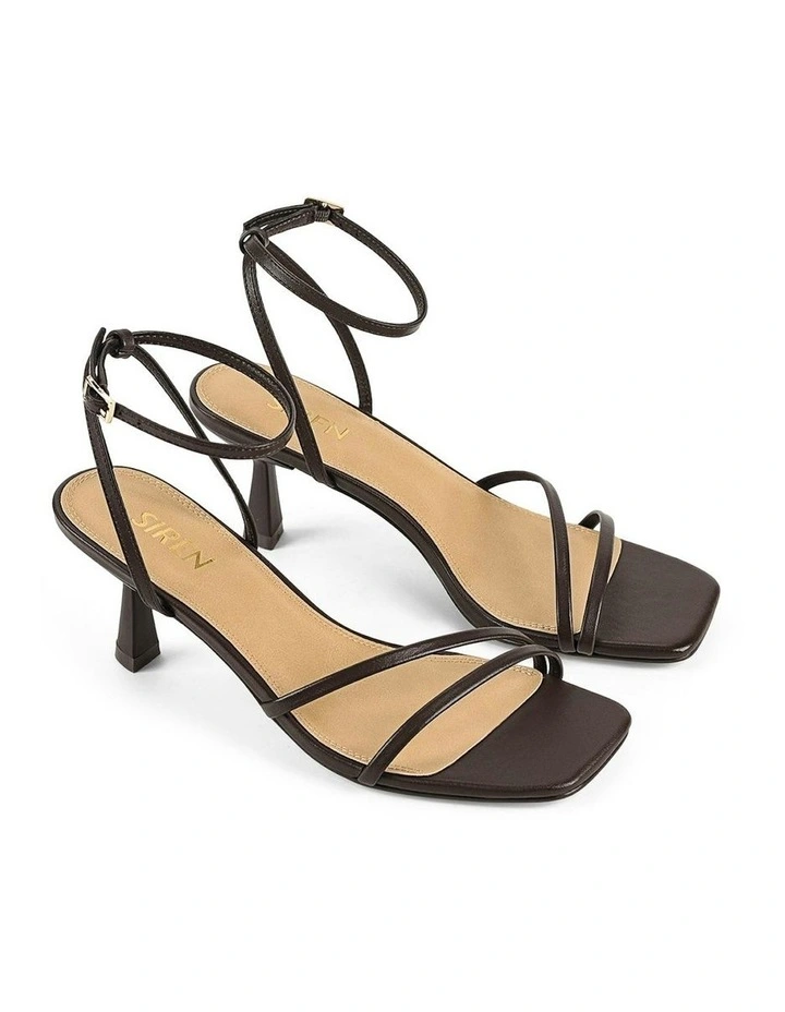 Saffron Strappy Leather Heels in Chocolate Brown image 2