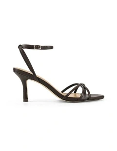 Madison Point Toe Leather Strappy Heel Sandals in Chocolate Brown