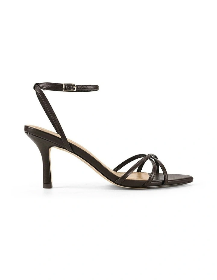 Madison Point Toe Leather Strappy Heel Sandals in Chocolate Brown image 1