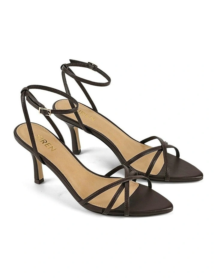 Madison Point Toe Leather Strappy Heel Sandals in Chocolate Brown image 2