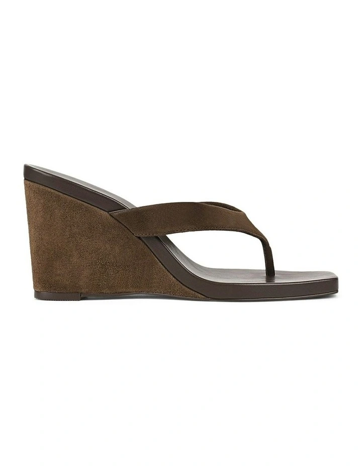 Melrose Thong Wedges in Chocolate Brown Suede image 1