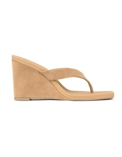 Melrose Thong Wedges in Camel Tan Suede