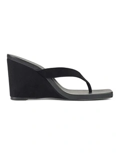 Melrose Thong Wedges Heel in Black Suede