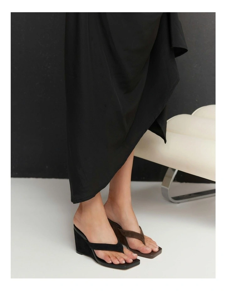 Melrose Thong Wedges Heel in Black Suede image 2