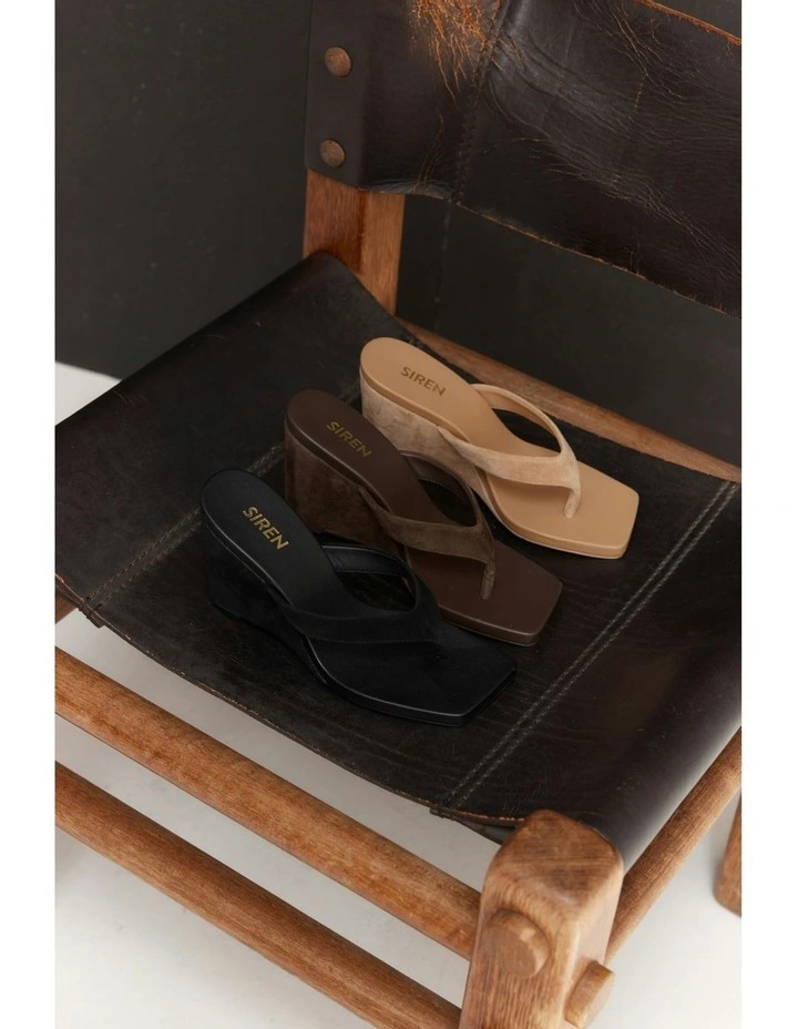 Melrose Thong Wedges Heel in Black Suede image 4