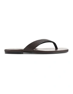 Evita Leather Flat Thongs in Chocolate Brown