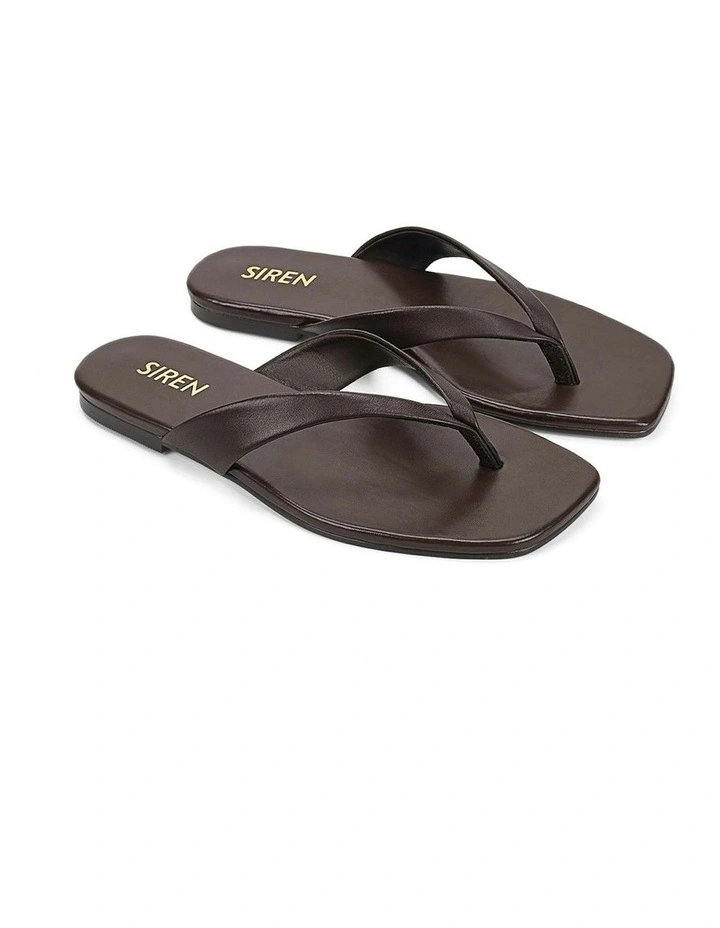 Evita Leather Flat Thongs in Chocolate Brown image 3