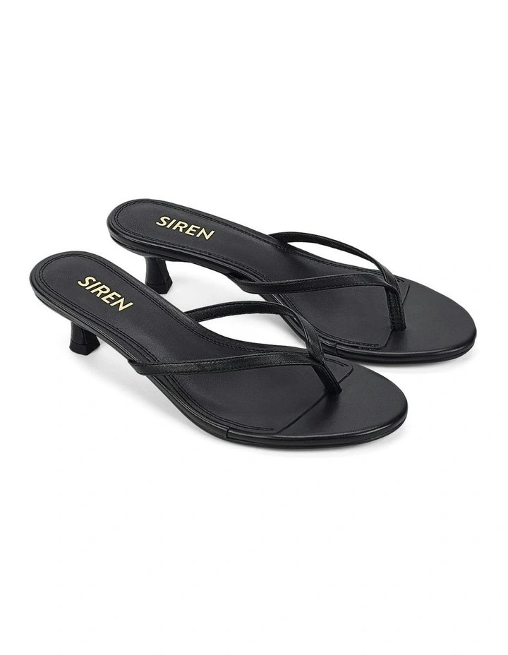 Xabi Kitten Heel Leather Thongs in Black image 3