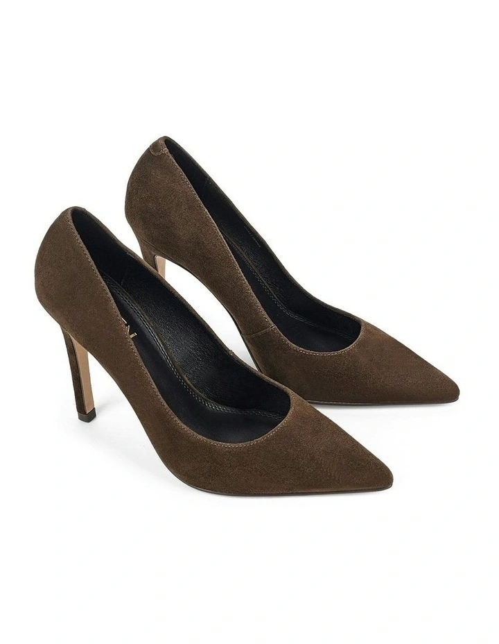 Cicely Stiletto Suede Pumps in Chocolate Brown image 3