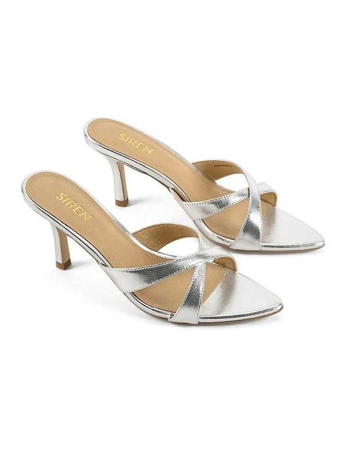 Maple Point Toe Metallic Leather Mules in Silver image 2