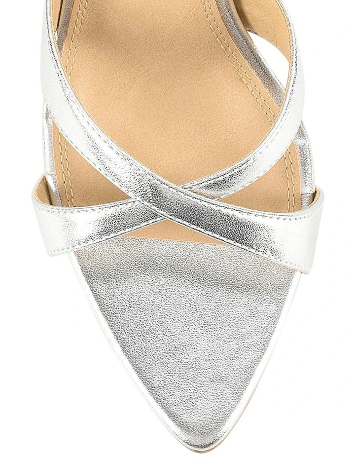 Maple Point Toe Metallic Leather Mules in Silver image 4