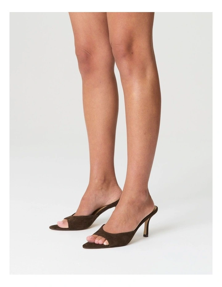 Margot Point Toe Suede Mules in Chocolate Brown image 2