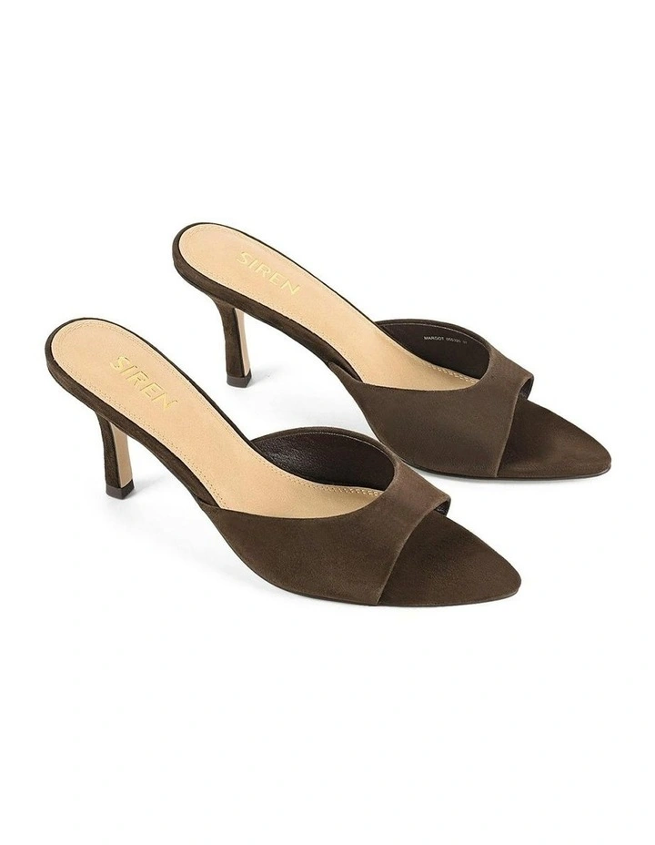 Margot Point Toe Suede Mules in Chocolate Brown image 3
