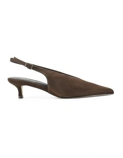 Fly Point Toe Slingback in Chocolate Brown Suede