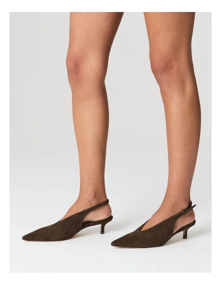 Fly Point Toe Slingback in Chocolate Brown Suede image 2