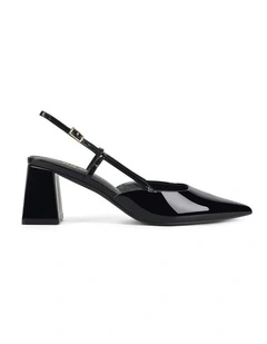 Yasmine Slingback Heels in Black Patent Leather