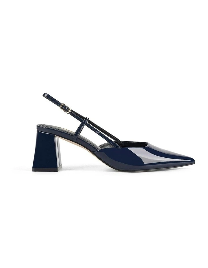 Yasmine Slingback Heels in Navy Blue Patent Leather image 1