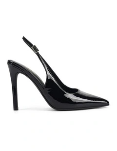 Cilla Stiletto Slingback Heels in Black Patent Leather