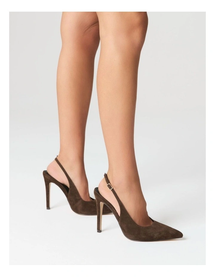 Cilla Stiletto Slingback Heels in Chocolate Brown Suede image 2