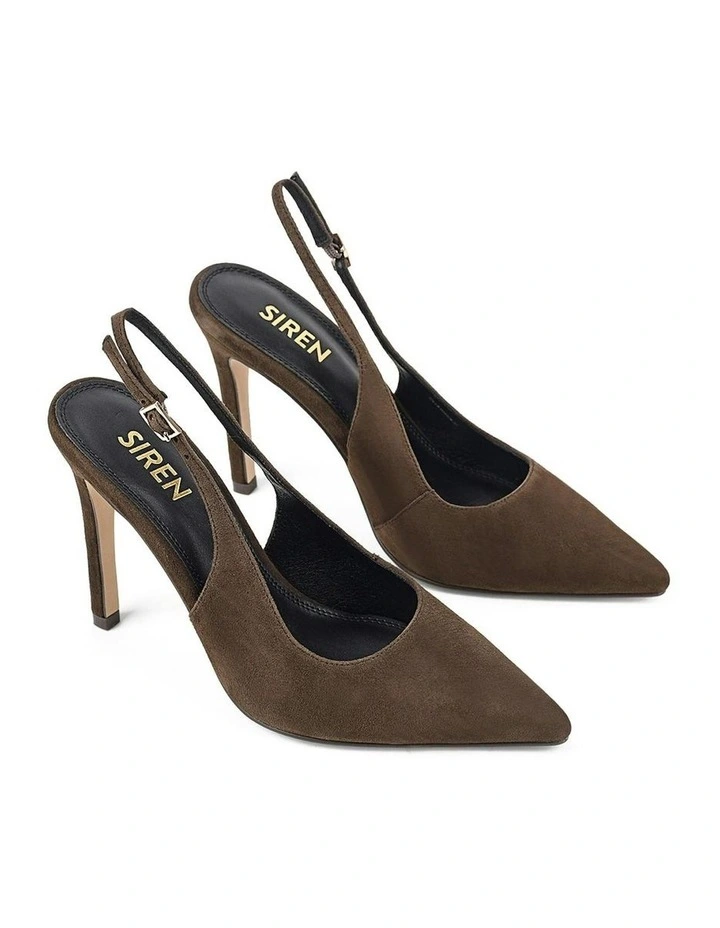 Cilla Stiletto Slingback Heels in Chocolate Brown Suede image 3