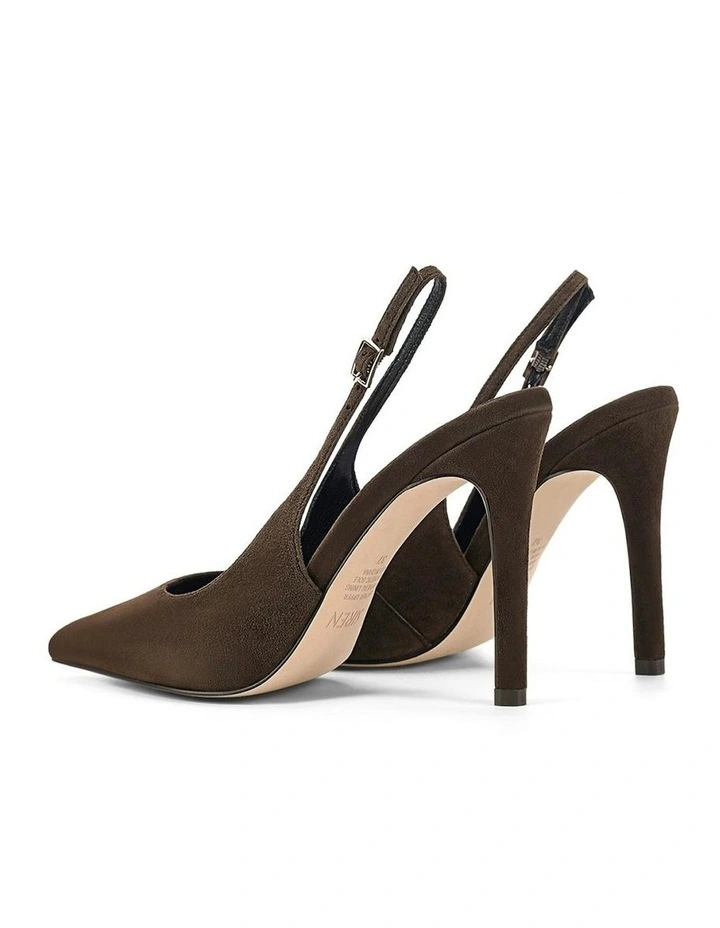 Cilla Stiletto Slingback Heels in Chocolate Brown Suede image 3