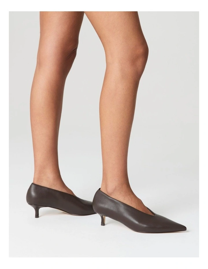 Flynn Point Toe Leather Pumps in Chocolate image 2