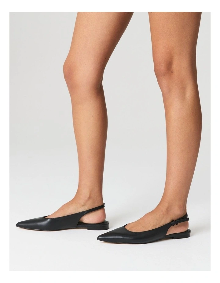 Leather Lola Sling Back Flats in Black image 2