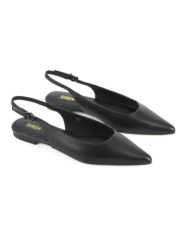 Leather Lola Sling Back Flats in Black image 3