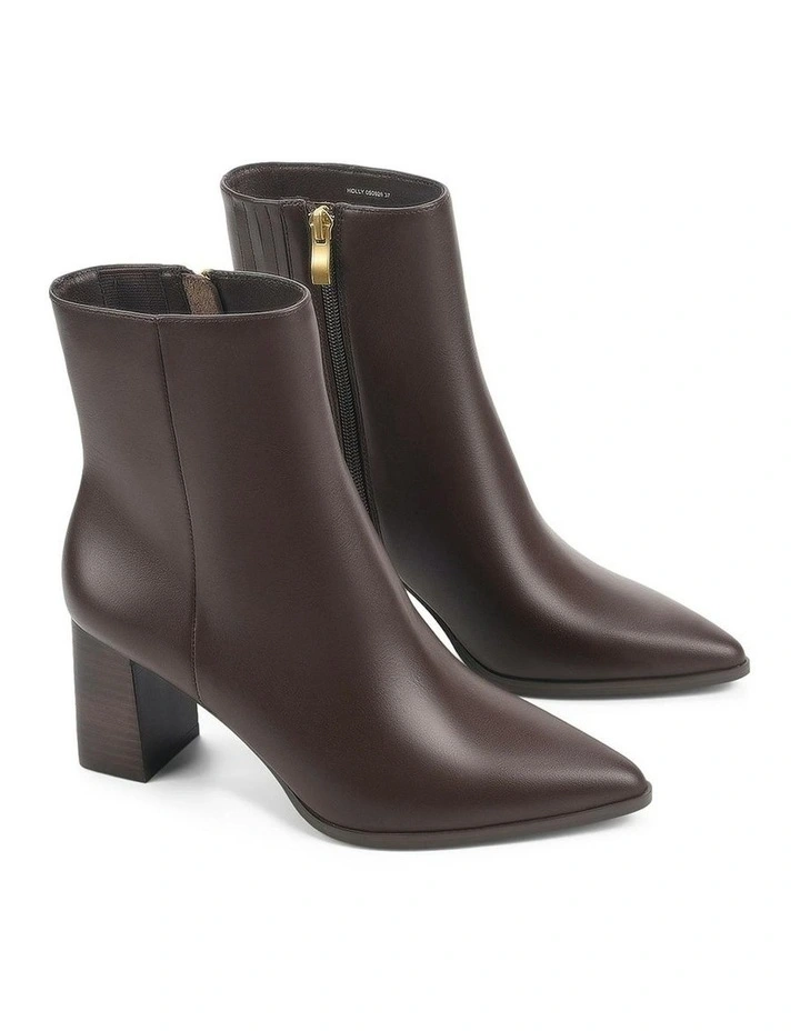 Holly Leather Ankle Boots in Chocolate Brown image 3