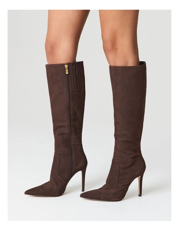Celeste Suede Long Boots in Chocolate Brown image 2