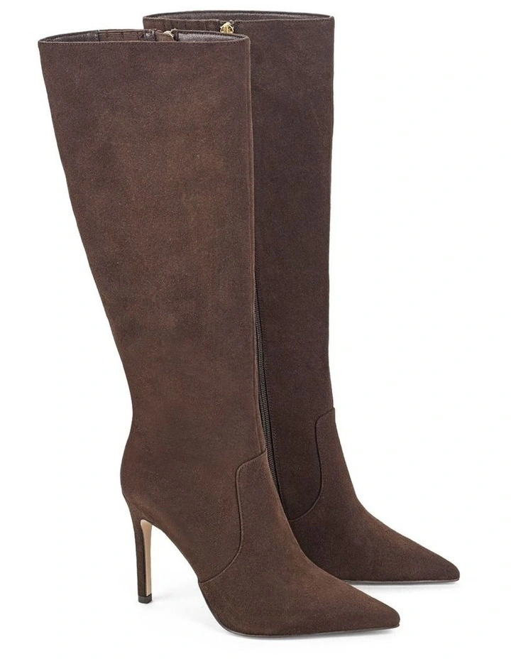 Celeste Suede Long Boots in Chocolate Brown image 3