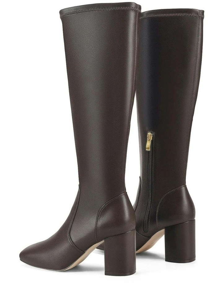 Emma Long Boots in Chocolate Brown Stretch image 3
