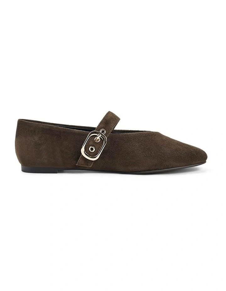 Tahlia Mary Jane Ballet Flats in Chocolate Brown Suede image 1