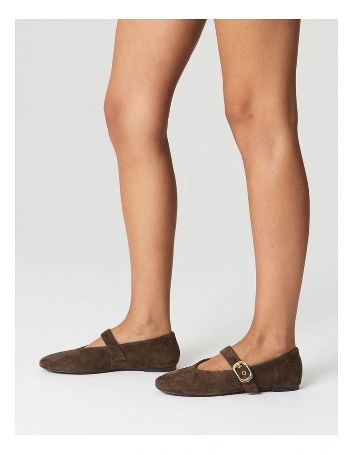 Tahlia Mary Jane Ballet Flats in Chocolate Brown Suede image 2