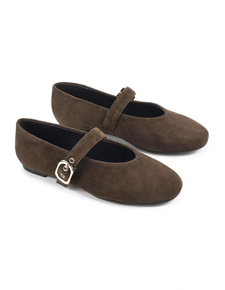 Tahlia Mary Jane Ballet Flats in Chocolate Brown Suede image 3