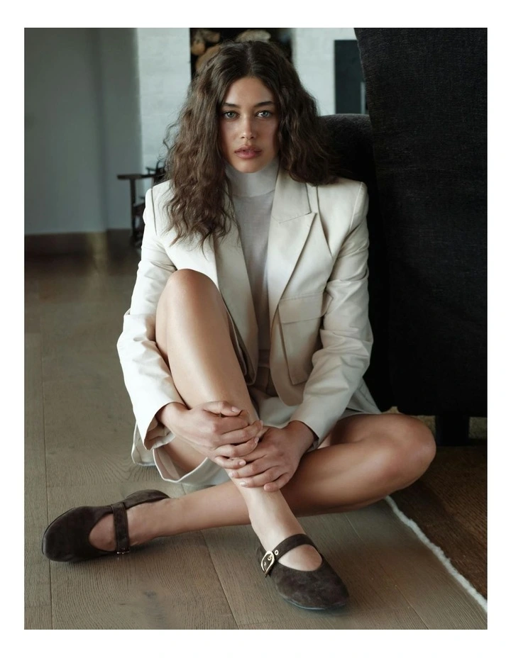 Tahlia Mary Jane Ballet Flats in Chocolate Brown Suede image 5