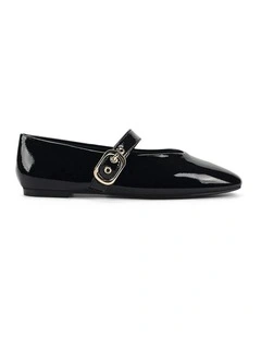 Patent Leather Tahlia Mary Jane Ballet Flats in Black Crinkle