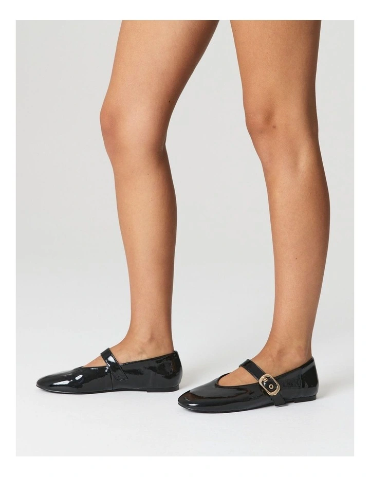 Patent Leather Tahlia Mary Jane Ballet Flats in Black Crinkle image 2
