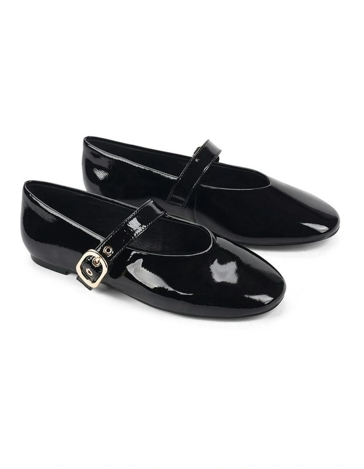 Patent Leather Tahlia Mary Jane Ballet Flats in Black Crinkle image 3