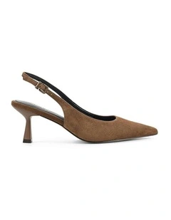 Suede Daphne Slingback Heels in Toffee Brown