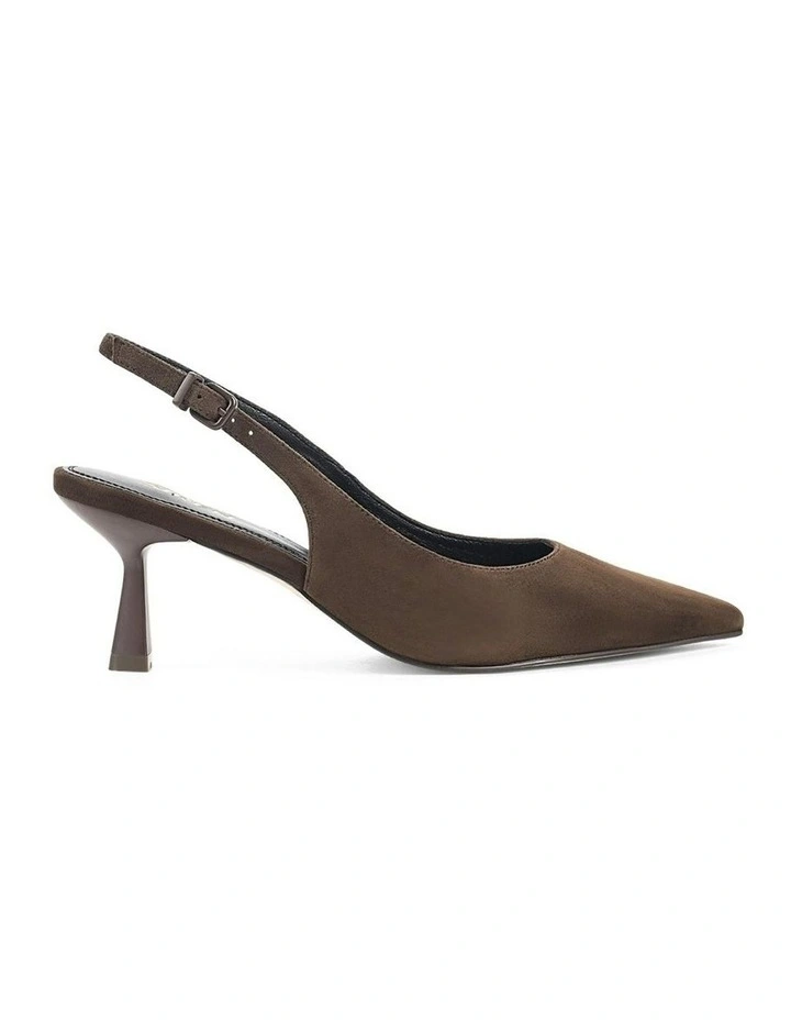 Suede Daphne Slingback Heels in Chocolate Brown image 1