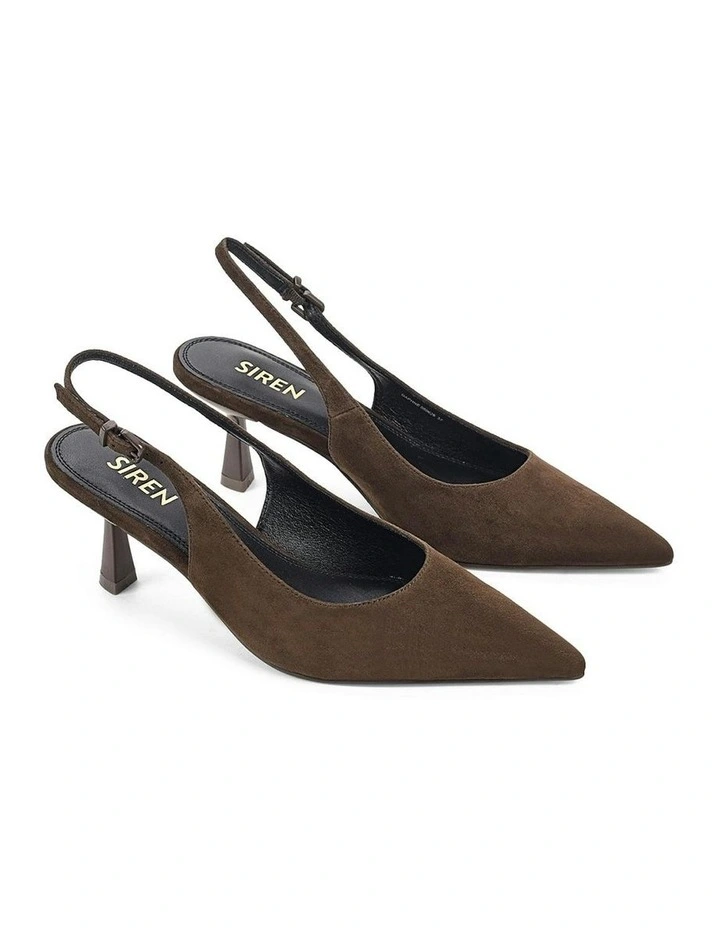Suede Daphne Slingback Heels in Chocolate Brown image 2