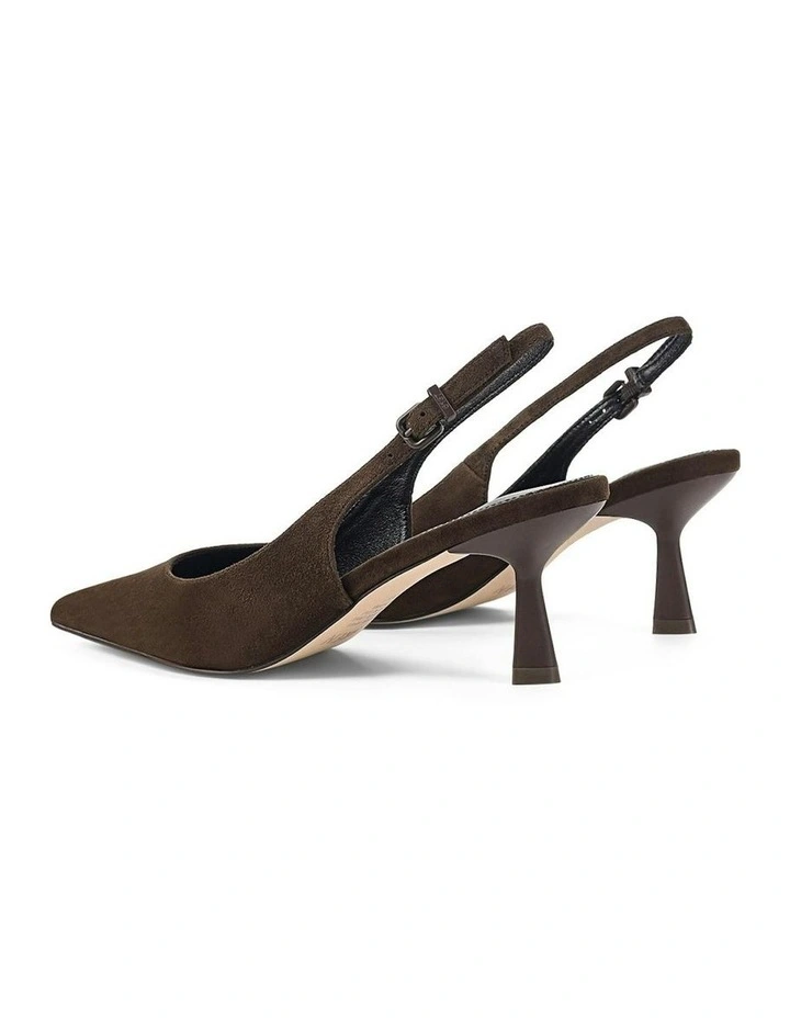 Suede Daphne Slingback Heels in Chocolate Brown image 5