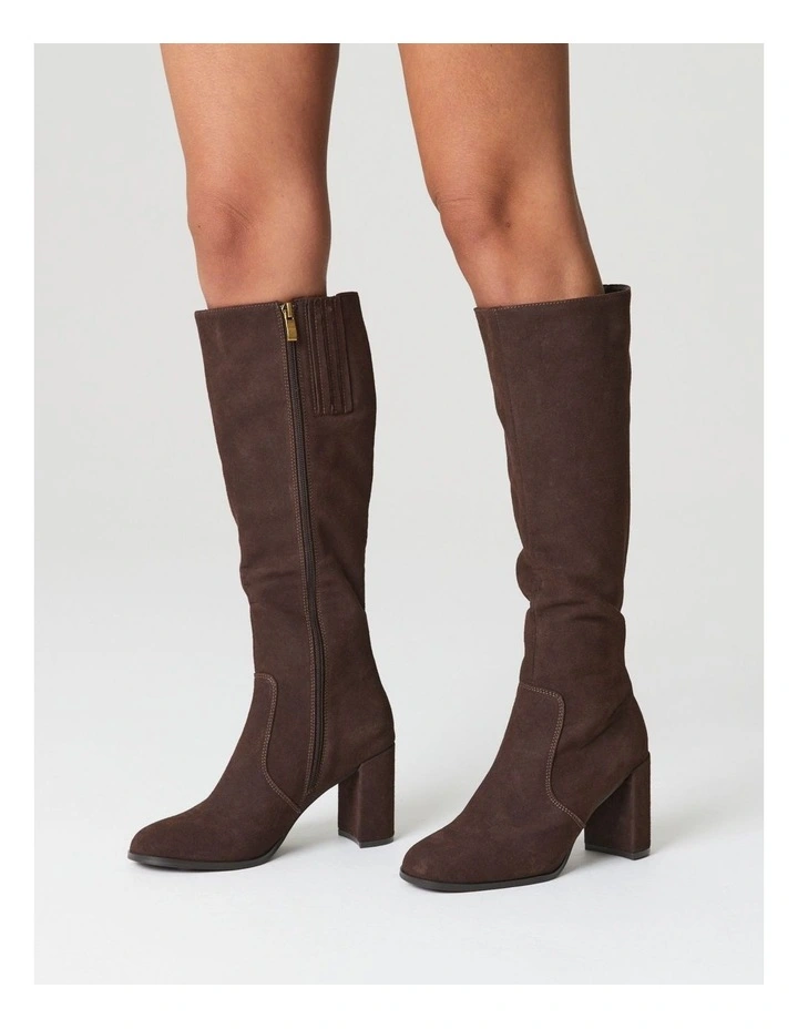 Suede Lily Long Boots in Chocolate Brown image 2